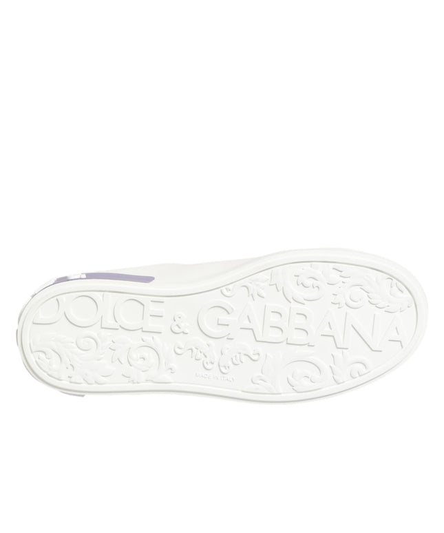 Dolce & Gabbana White Purple Leather Casual Sneakers Shoes