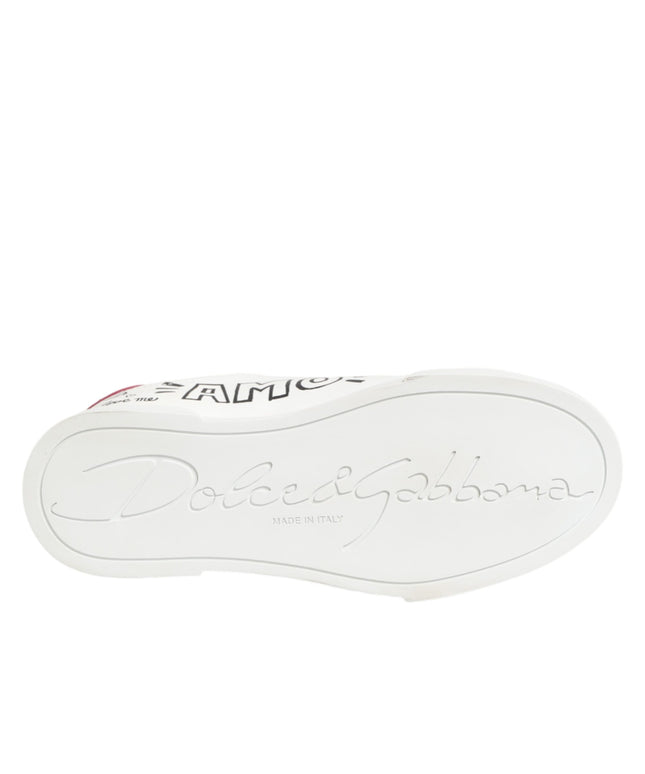 Dolce & Gabbana White Leather Graffiti Low Top Sneakers Shoes