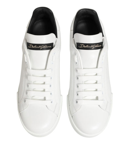 Dolce & Gabbana White Leather Lace Up Low Top Sneakers Shoes