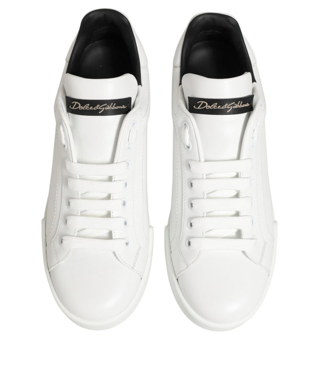 Dolce & Gabbana White Leather Lace Up Low Top Sneakers Shoes