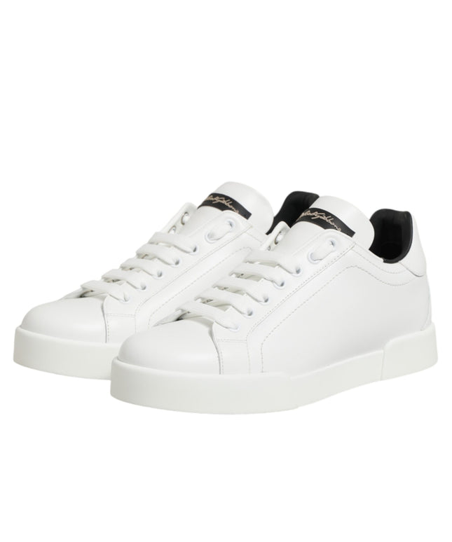 Dolce & Gabbana White Leather Lace Up Low Top Sneakers Shoes