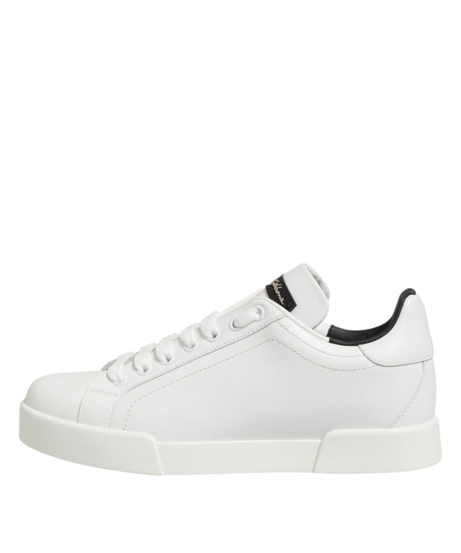 Dolce & Gabbana White Leather Lace Up Low Top Sneakers Shoes