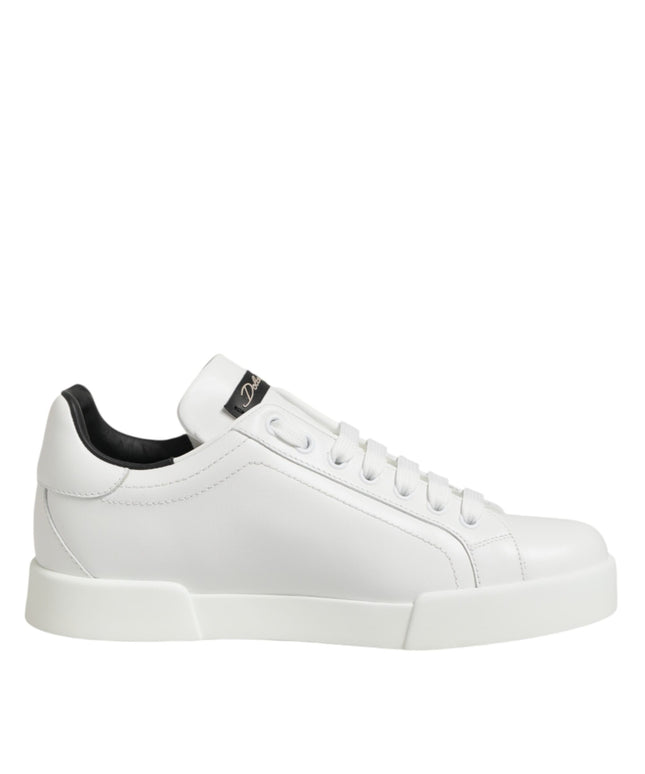 Dolce & Gabbana White Leather Lace Up Low Top Sneakers Shoes
