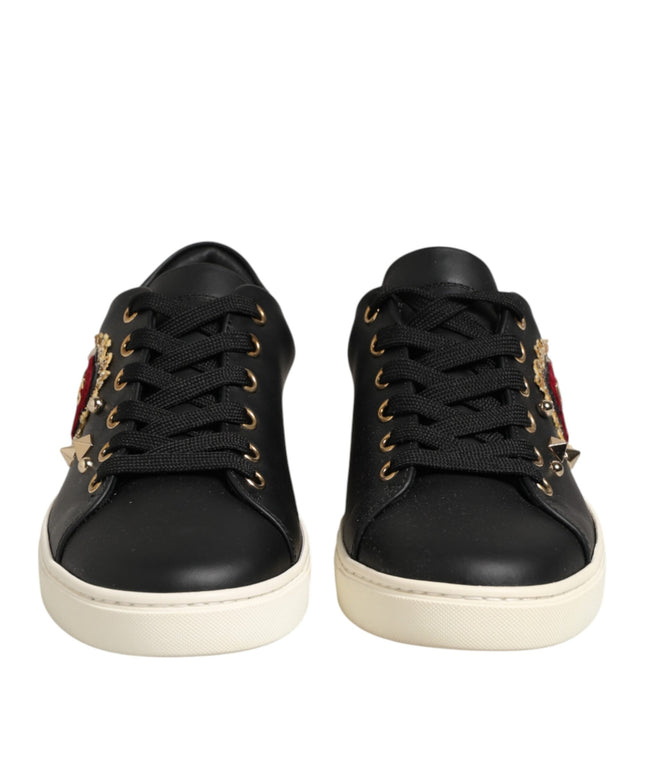 Dolce & Gabbana Black Leather Sacred Heart Sneakers Shoes