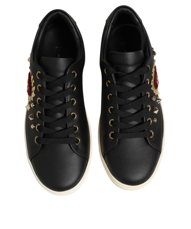 Dolce & Gabbana Black Leather Sacred Heart Sneakers Shoes