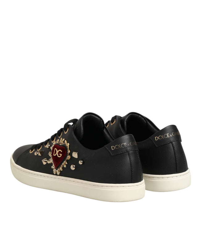 Dolce & Gabbana Black Leather Sacred Heart Sneakers Shoes