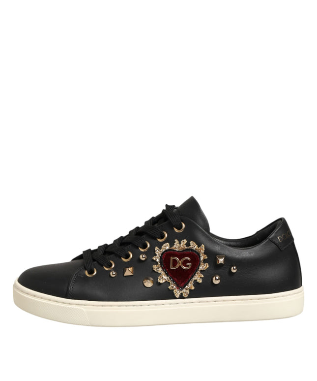 Dolce & Gabbana Black Leather Sacred Heart Sneakers Shoes