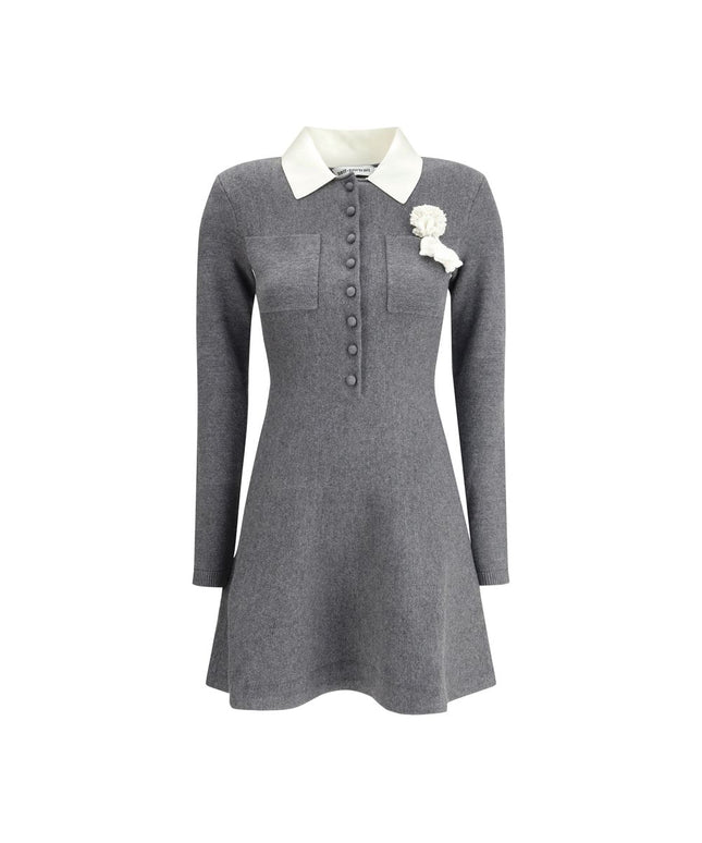 Self-Portrait Mini knit Dress with crochet floral collar
