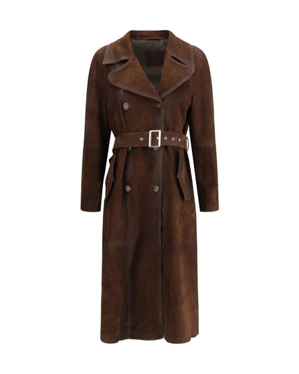 Valstar Double-breasted Trench Coat with belt in vintage-effect heavy suede