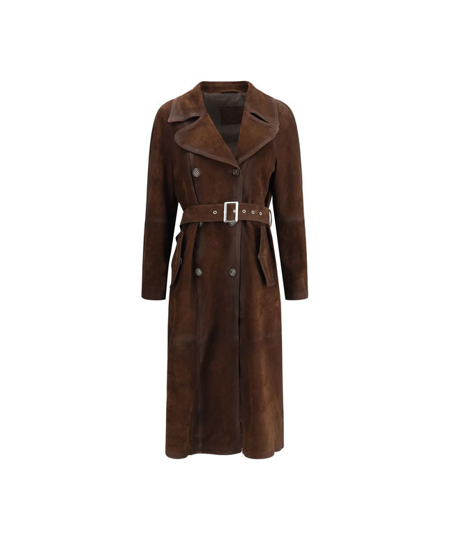 Valstar Double-breasted Trench Coat with belt in vintage-effect heavy suede