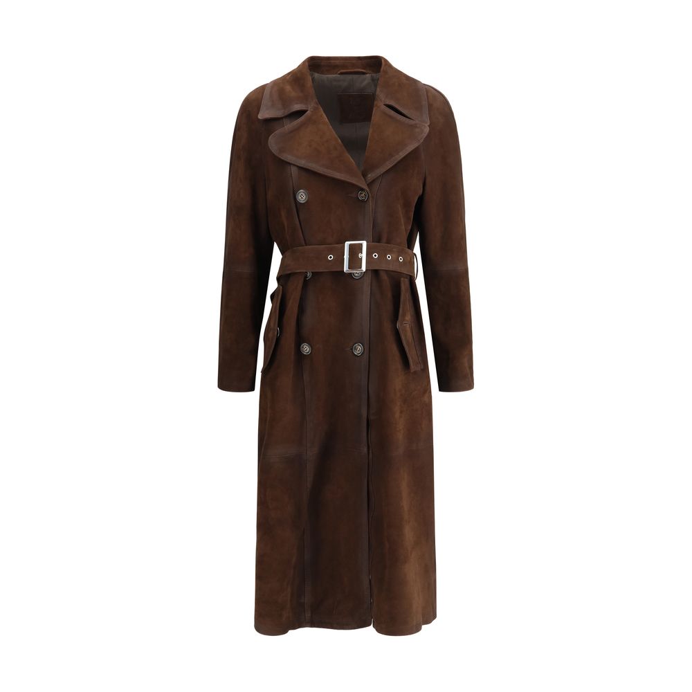 Valstar Double-breasted Trench Coat with belt in vintage-effect heavy suede