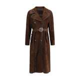 Valstar Double-breasted Trench Coat with belt in vintage-effect heavy suede