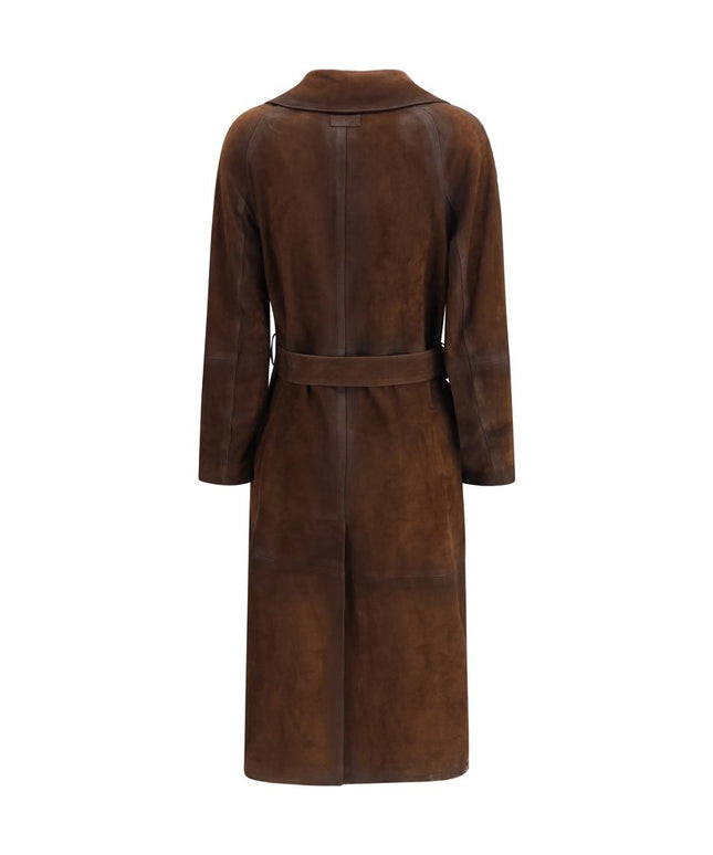 Valstar Double-breasted Trench Coat with belt in vintage-effect heavy suede