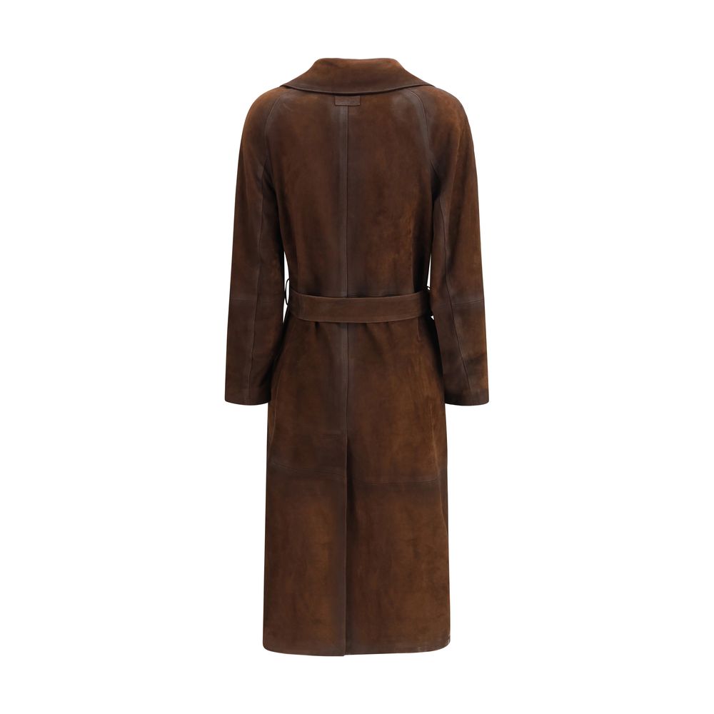 Valstar Double-breasted Trench Coat with belt in vintage-effect heavy suede