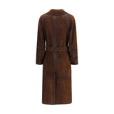 Valstar Double-breasted Trench Coat with belt in vintage-effect heavy suede