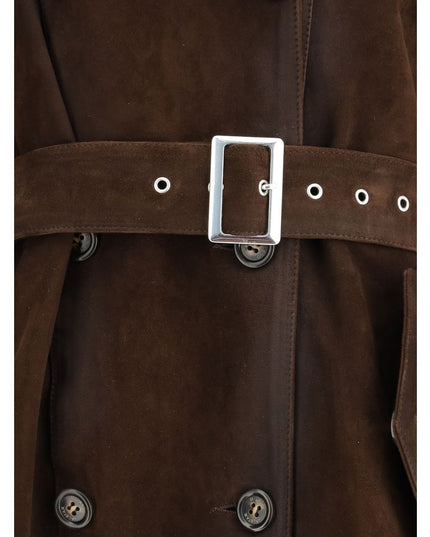 Valstar Double-breasted Trench Coat with belt in vintage-effect heavy suede