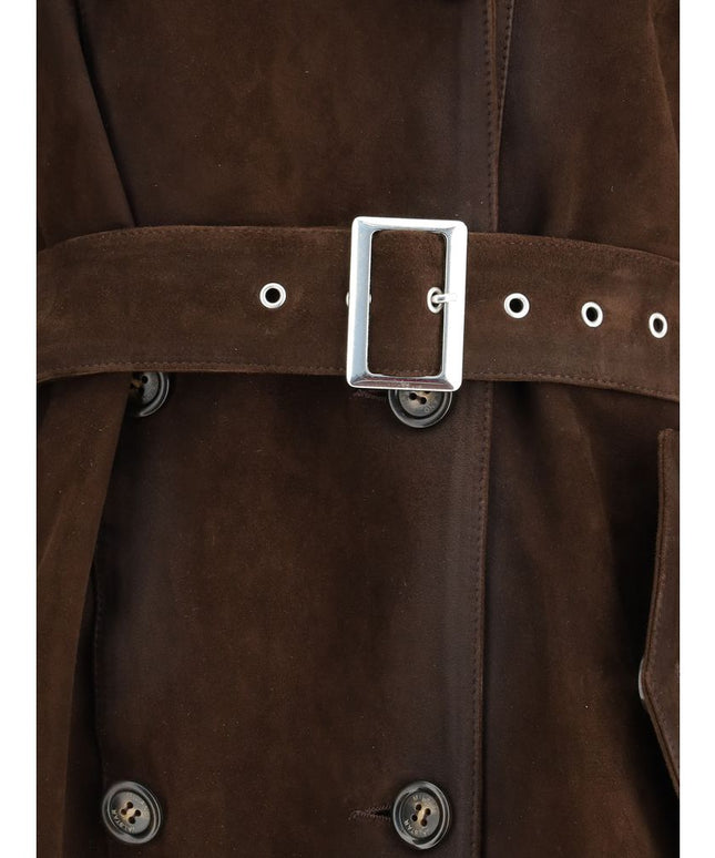 Valstar Double-breasted Trench Coat with belt in vintage-effect heavy suede