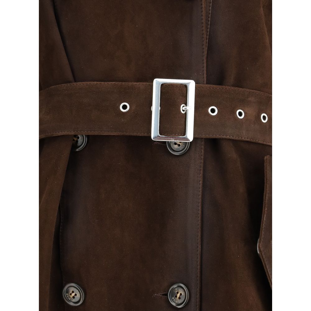 Valstar Double-breasted Trench Coat with belt in vintage-effect heavy suede