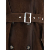 Valstar Double-breasted Trench Coat with belt in vintage-effect heavy suede