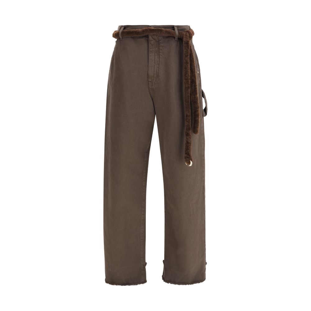 Darkpark Lisa Fur Belt Adorned Loose Fit Carpenter Pants