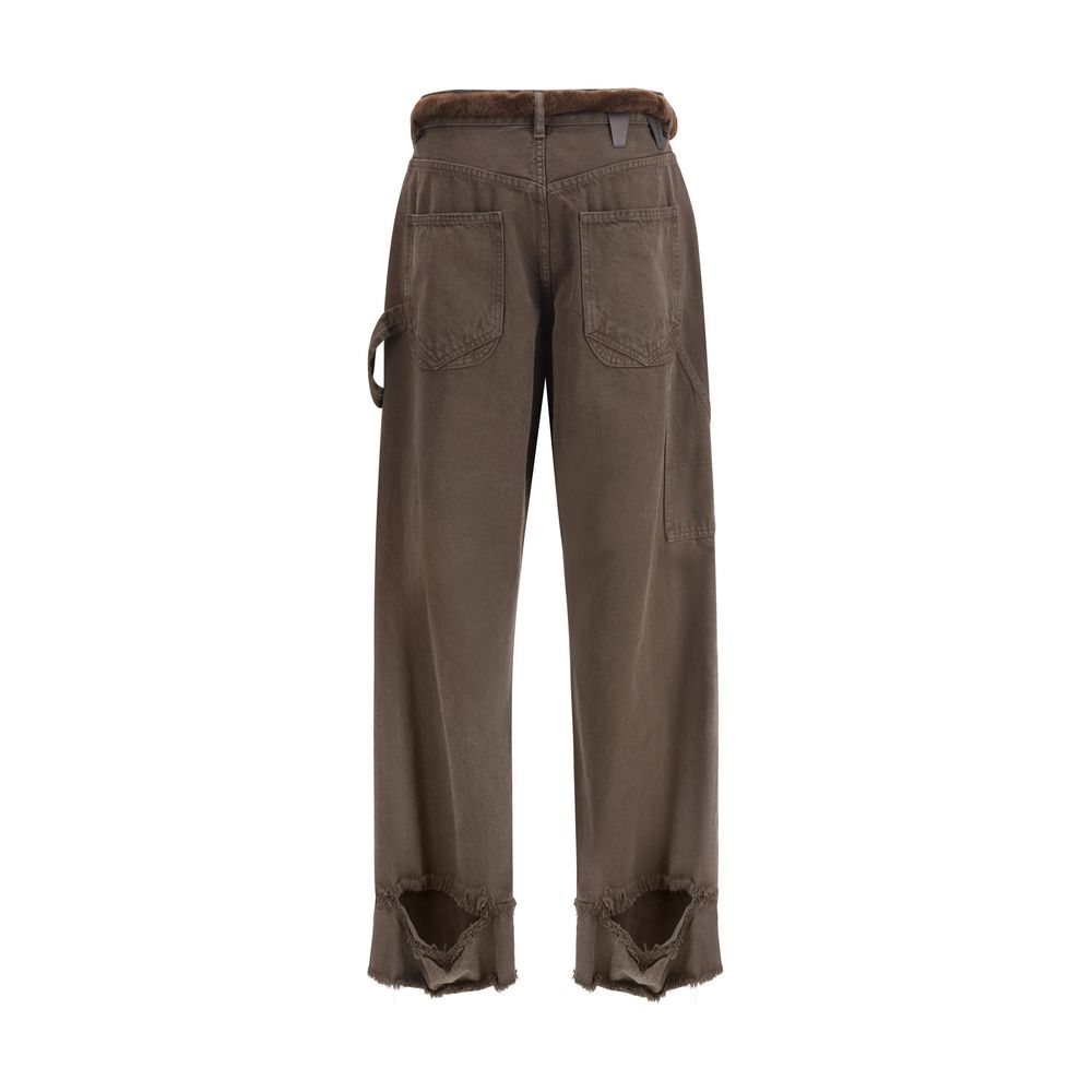 Darkpark Lisa Fur Belt Adorned Loose Fit Carpenter Pants