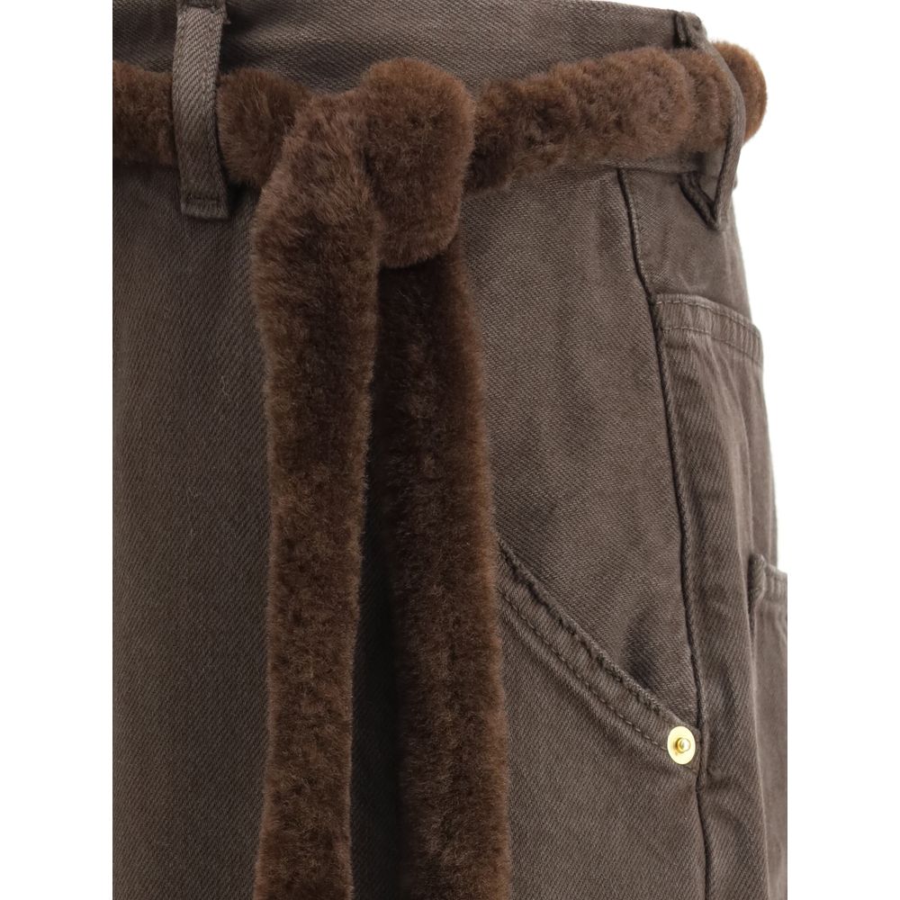 Darkpark Lisa Fur Belt Adorned Loose Fit Carpenter Pants