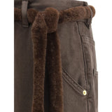 Darkpark Lisa Fur Belt Adorned Loose Fit Carpenter Pants
