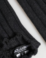 Dolce & Gabbana Black Virgin Wool Knitted Fingerless Gloves