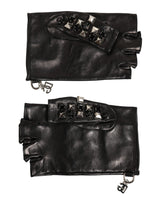 Dolce & Gabbana Black Leather Studded Fingerless Hand Mitten Men Gloves