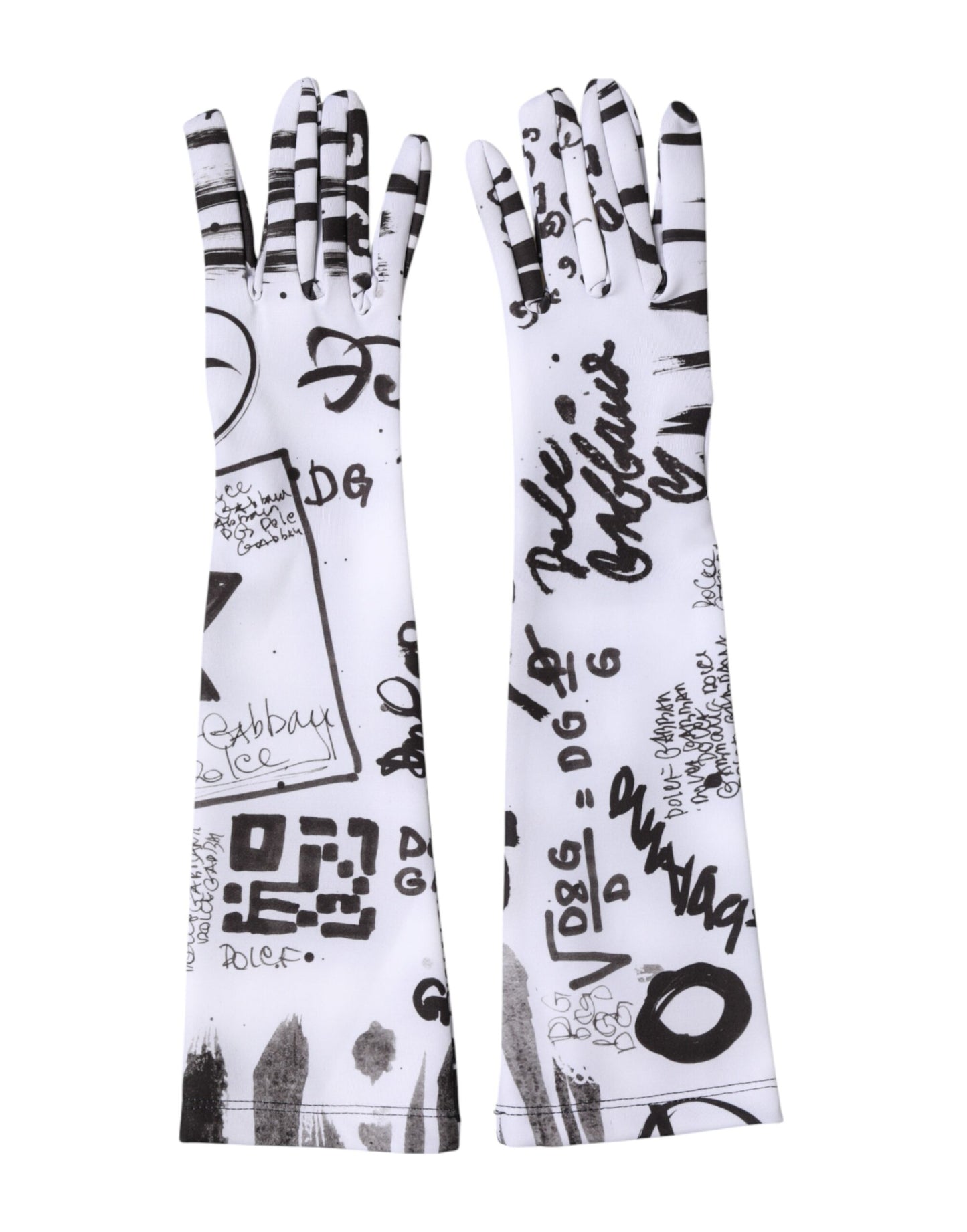 Dolce & Gabbana Black White DG Logo Elbow Length Mitten Gloves