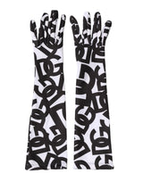 Dolce & Gabbana Black White DG Logo Elbow Length Mitten Gloves