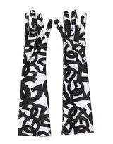 Dolce & Gabbana Black White DG Logo Elbow Length Mitten Gloves
