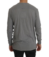 Scervino Street Cotton Gray Round Neck Pullover Top Sweater