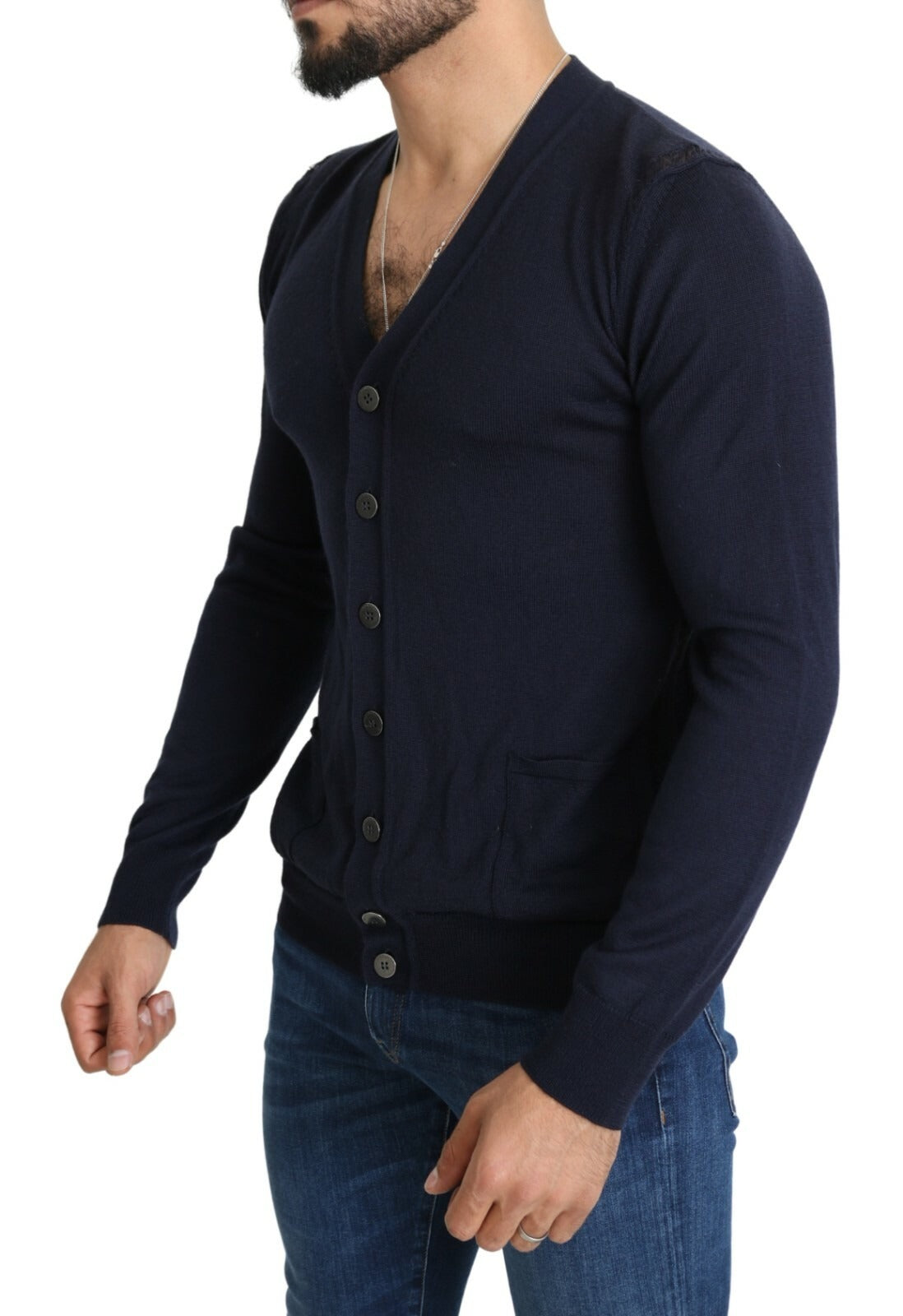Karl Lagerfeld Wool Blue Full Button Cardigan Mens Top Sweater