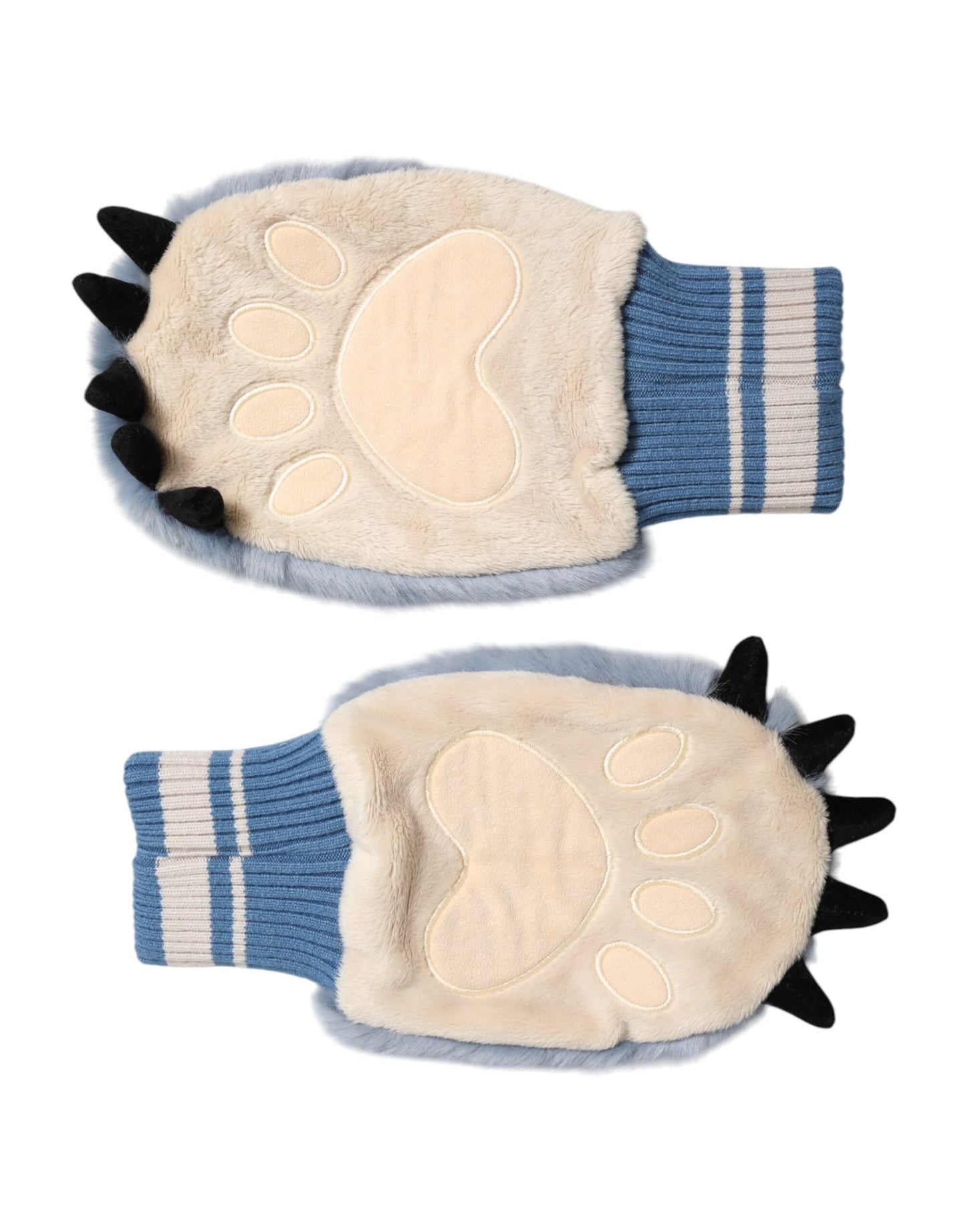 Dolce & Gabbana Blue Acrylic Knitted Fur Wrist Mitten Gloves