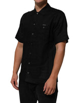 Carhartt Wip Black Linen Collared Short Sleeve Polo Shirt