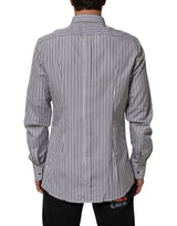 Dolce & Gabbana Black White Stripes Men GOLD Dress Shirt
