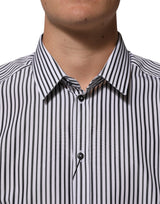 Dolce & Gabbana Black White Stripes Men GOLD Dress Shirt