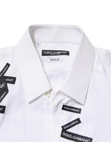 Dolce & Gabbana White Logo Cotton Collared GOLD Dress Shirt