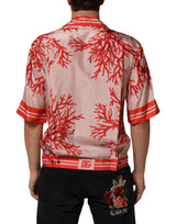 Dolce & Gabbana Shirt Red Corals Short Sleeves Button Down