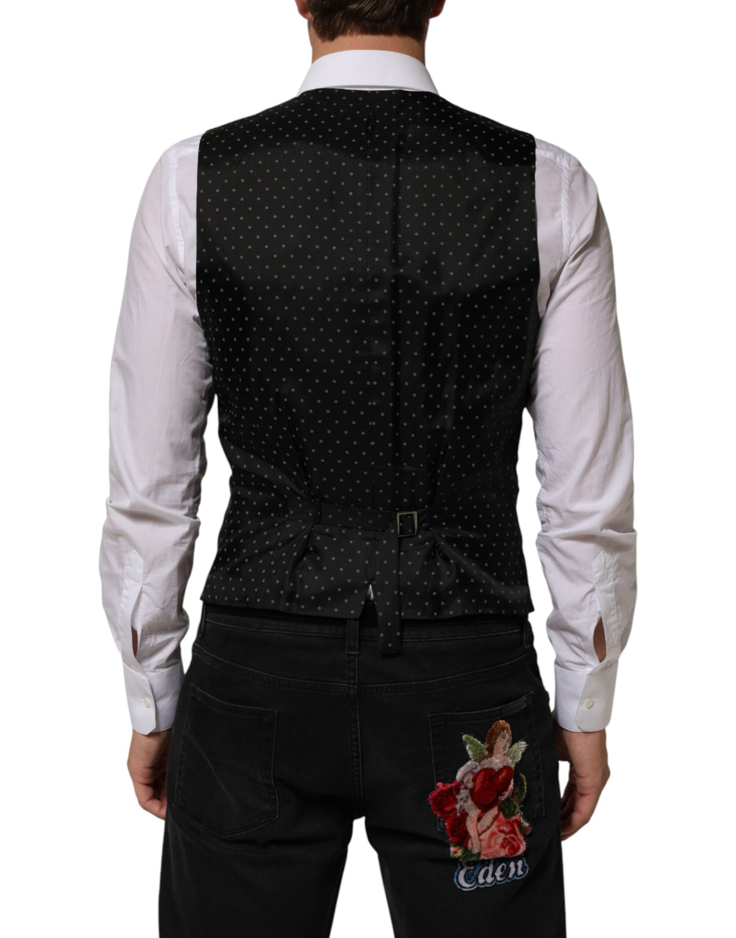 Dolce & Gabbana Black Wool Dress Formal Men Waistcoat Vest