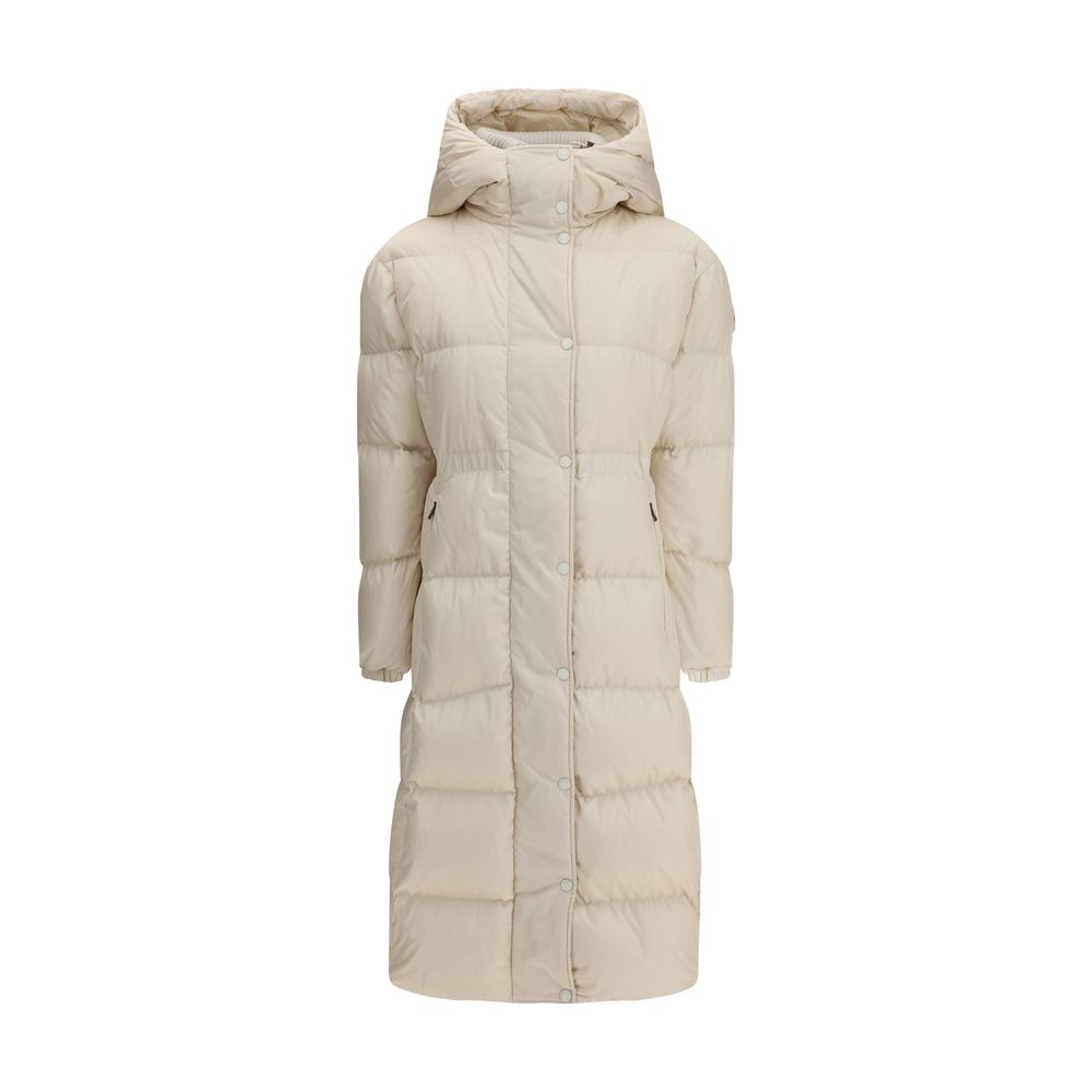 Moncler The long Down Jacket with hood and wool trims