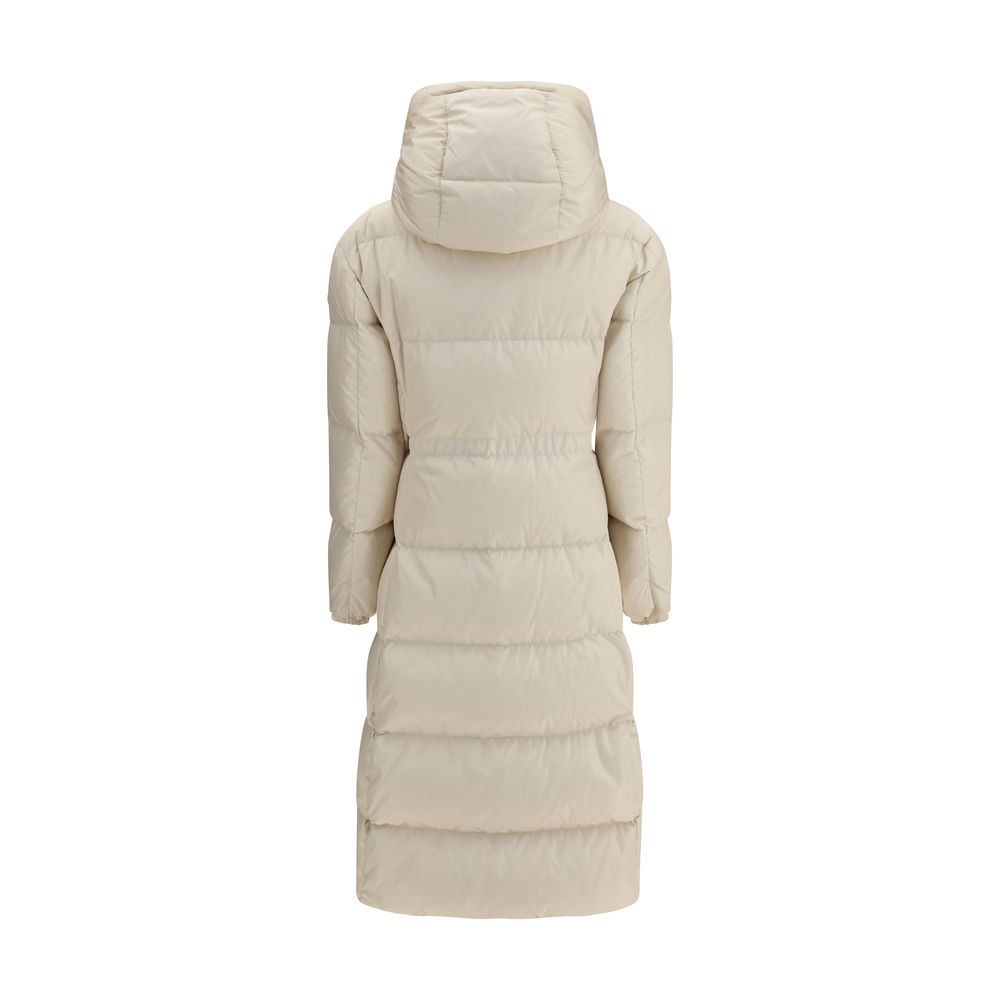 Moncler The long Down Jacket with hood and wool trims