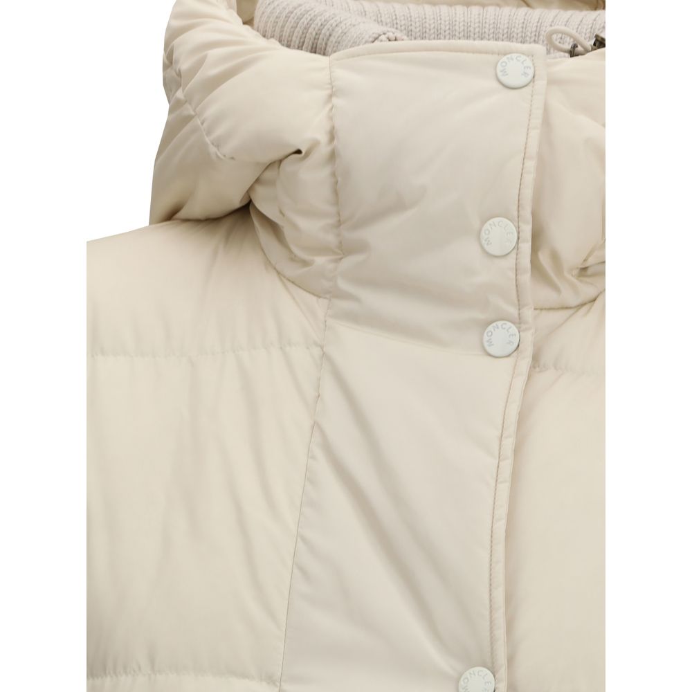 Moncler The long Down Jacket with hood and wool trims