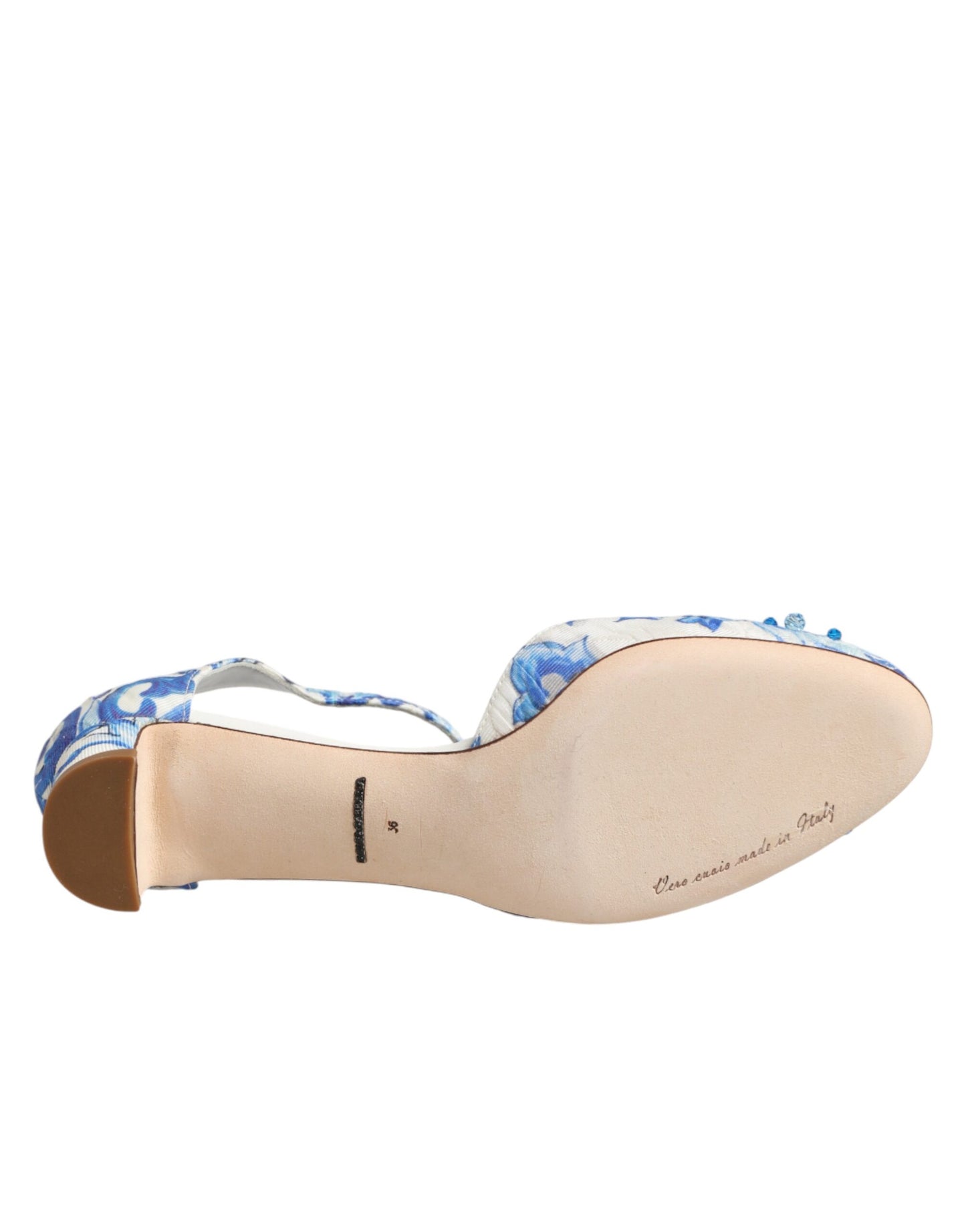 Dolce & Gabbana White Blue Floral Crystal Ankle Straps Shoes