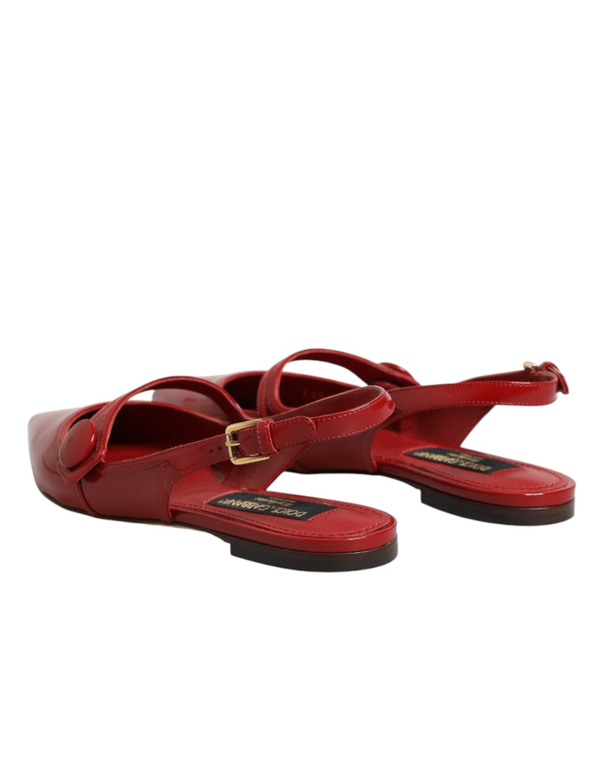 Dolce & Gabbana Red Leather Slingback Flats Sandals Shoes