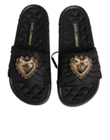 Dolce & Gabbana Black Devotion Matelassé Leather Slides Shoes