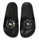 Dolce & Gabbana Black Devotion Matelassé Leather Slides Shoes