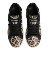 Dolce & Gabbana Brown Leather Leopard Low Top Sneakers Shoes