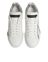 Dolce & Gabbana White Gray Low Top Leather Sneaker Shoes